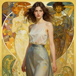 modern woman | hyperrealistic | action pose | digital painting | trending on artstation | portrait | clean | illustration | dressed | Unreal Engine 5 | 8k resolution | by Greg Rutkowski Alphonse Mucha Gustav Klimt and Mel Ramos