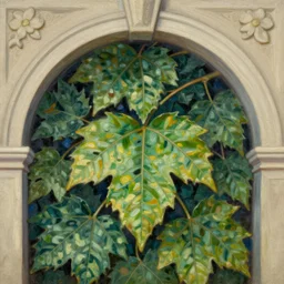 leaves in arch, intricate oil painting by greg rutkowski, trending on artstation