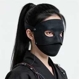 highly detailed portrait of long ponytail black hair ninja mask female, stray wiring by atey ghailan, james gilleard, by joe fenton, by greg rutkowski, by greg tocchini, by kaethe butcher, 4 k resolution, gradient red, magenta, black and white color scheme!!! ( ( snowy ancient japan village and tokyo tower background ) )