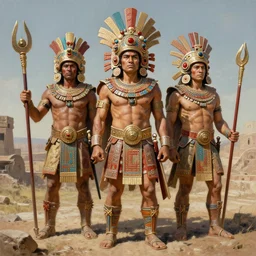 noble aztec warriors of tenochtitan, art by denys tsiperko and bogdan rezunenko, hyperrealism