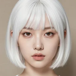 a detailed photo of beautiful young woman, white hair, care haircut, brown eyes, symmetric face, radiant light, detailed and intricate environment