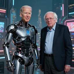 Cyborg Joe Biden and Bernie Sanders in Dystopia America, Cyberpunk, Scenery, Future