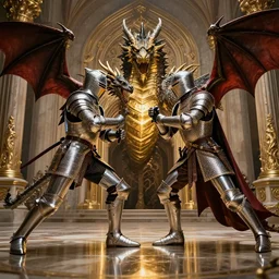 knights and dragon for honor style fight in castle, movie action scene, 8 k, lumen reflections, sharpened, insanely detailed and intricate, elegant, ornate
