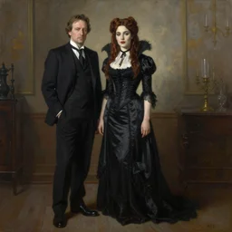 Richard Schmid and Jeremy Lipking full length portrait painting of a young beautiful victorian vampire woman