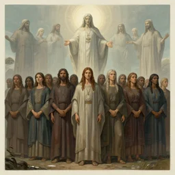 everybody waiting for gods arrival,, detailed illustration, concept art, muted colour palette, highly detailed,