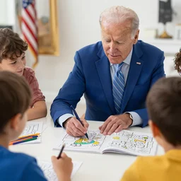 joe biden having fun with a kids coloring book