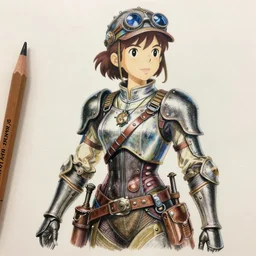 steampunk warrior girl, highly detailed, colored pencil, studio ghibli, ilya kuvshinov krenz cushart mucha