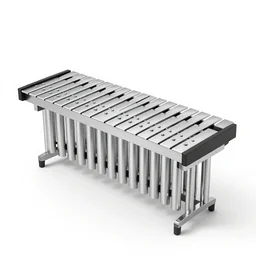 silver vibraphone, clean 3d render, octane render, isolated on a pure white background, centered, entire object in frame, sharp focus, soft studio lighting