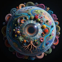 close up circular border with abstract designs deep colorful sphere, eye, concept art, nature, deep rivers, planet, fractals, depth of field, roots, fluid simulation in houdini, subsurface scattering, vray octane render, cgsociety