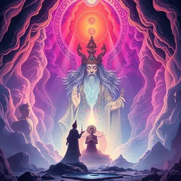 soul meeting god in bardo thodol, psychedelic realm, the tibetan book of the dead, pastel colors, digital art, volumetric lighting, symbolic, ultra sharp, extreme details