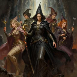 female wizards in robes, something is missing, masterpiece ,  cinematic, powerful, dramatic light, highly, intricate elements, detailed, digital painting, artstation, concept art, sharp focus, illustration, dynamic by Edgar Maxence and Ross Tran and Michael Whelan art by Livia Prima, Mitch Foust, Frank frazetta