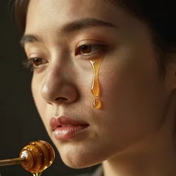 closeup headshot photo of the person who loves honey and uses too much honey