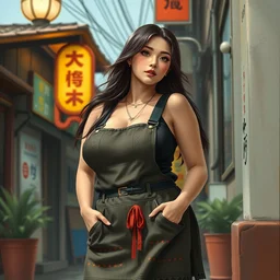 a beautiful plus sized model japanese natalie portman, alluring plus sized model, wearing mayan leotard with elegant mayan apron loin cloth overalls, catholic school girl street fashion with mayan patterns, aztec street fashion, gapmoe yandere grimdark, trending on pixiv fanbox, painted by greg rutkowski makoto shinkai takashi takeuchi studio ghibli, akihiko yoshida