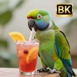 A portrait photo of a parrot sipping a fruity drink through a straw, real photo , 8k, award
