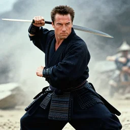 an film still of arnold schwarzenegger as samurai, cinematic, dramatic action
