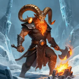 ornn with beard the molten god ram of forge with his anvil in the ice world by greg rutkowski