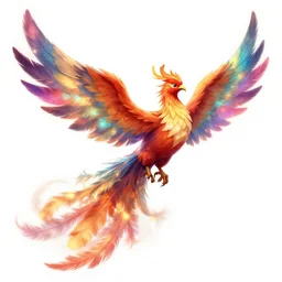 mushussu phoenix colorful fantasy art glowing feathers