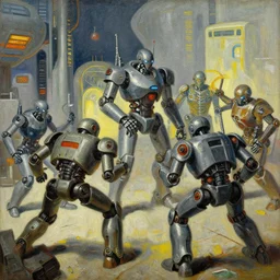 scene from future robot battle, painting by otto dix, 8 k