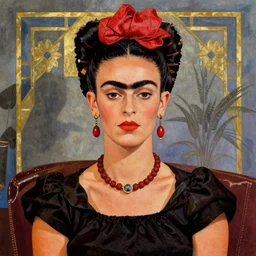 salma hayek portrait, style by frida kahlo, art deco, portrait,