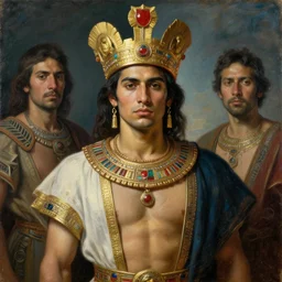 portrait of a handsome young aztec king in tenochtitlan. art by manuel sanjulian and tom bagshaw and franz xaver kosler, oil on canvas, ethnographic beauty, magic realism