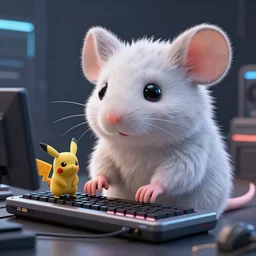 high quality 3 d render very cute fluffy cyborg!! rat plays keyboard, cyberpunk highly detailed, unreal engine cinematic smooth, in the style of blade runner & detective pikachu, hannah yata charlie immer, moody light, low angle, uhd 8 k, sharp focus