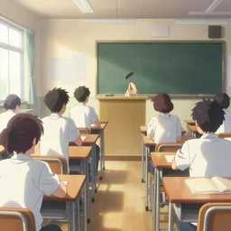 An anime movie background matte painting of a classroom in a Japanese high school, visual novel background image, by Makoto Shinkai, trending on Artstation, highly detailed