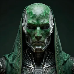 Prometheus Engineer from the movie Prometheus (2012), highly detailed, symmetrical long head, raiden metal gear, cinematic smooth stone, deep aesthetic, concept art, post process, 4k, carved green metal texture and silk cloth, latex skin, highly ornate intricate details, in the style of frank miller