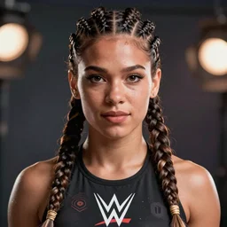 incredibly realistic, too detailed portrait of a caricature of the wwe wrestler woman with cornrows, centered portrait, octane render, bump mapping, global illumination, unreal engine 5, 8 k, bokeh, d & d digital art, mark ryden, rob gonsalves