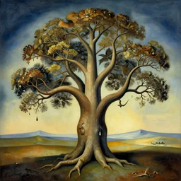 award-winning,Trending on artstation, highly detailed, cubist artwork of a tree, in the style of Salvador Dalí