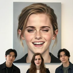 emma watson a mouth a bit open, two eyes half closed and half a smile on her soul makes a beautiful portrait on the wall. by artgerm, alina ivanchenko, ruan jia and mandy jurgens