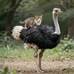 photograph of a cat with the body of an ostrich
