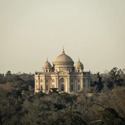 A serene landscape with a singular building in the style of intricate details