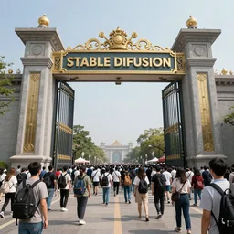 Dozens of people waiting for the opening of a colossal gate to the creative dimension called Stable Diffusion, hyperdetailed, artstation, cgsociety, 8k
