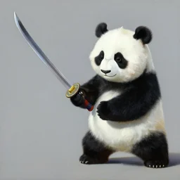 a samurai sword - fighting with a cute panda, oil on canvas by frank frazetta