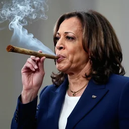 kamala harris with dreadlocks smoking a massive spliff