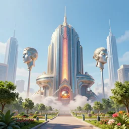 1 9 2 0 floating illuminating art deco military base with small nuclear spot inside art deco cyberpunk war optimistic colorful sunny clear day parks trees flowers [ heads on pikes ] clear focus [ [ minimalist skyscrapers ] ] cinematic lighting fantasy by ross tran greg rutkowski elegant retro futuristic highly detailed artstation