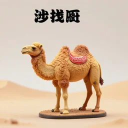 80mm resin detailed miniature of fluffy camel in desert, coca cola in camel head, Product Introduction Photos, 4K, Full body, fir background