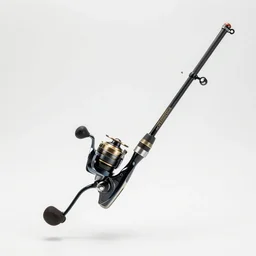 fishing rod from a fantasy video game, white background, museum presentation