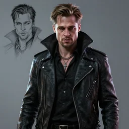 a digital art portrait of vampire biker character design from vampyr, brutal brad pitt vampire character sheet, 4 k, ultra detail, volumetric lighting, unreal engine, octane render