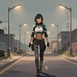 Aloy of horizon zero dawn in a  street with lamps, road, illustration, wide shot, subtle colors, post grunge, concept art by josan gonzales and wlop, by james jean, Victo ngai, David Rubín, Mike Mignola, Laurie Greasley, highly detailed, sharp focus, Trending on Artstation, HQ, deviantart, art by artgem