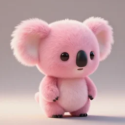 high quality 3 d render hyperrealistic very cute small koala, plush mascot, short spiky dense fluffy smooth hair, photo from the side, pink fluffy fur, 1 5 0 mm, beautiful natural soft light, rim light, vray, smooth background, artstation, ultra detailed