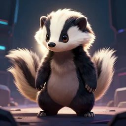 a skunk fursona, trending on artstation, by kawacy, furry art, digital art, cyberpunk, high quality, backlighting