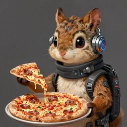 a portrait of an anthropomorphic cyberpunk chipmunk holding a pizza, cyberpunk!, fantasy, elegant, digital painting, artstation, concept art, matte, sharp focus, illustration, art by josan gonzalez