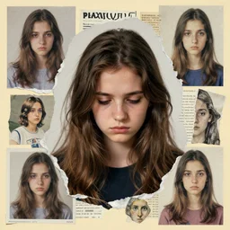 a beautiful collage portrait of a depressed girl, made in a magazine clipping collage style, made by a depressed art student, vaguely reminiscent of pablo picasso