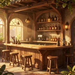 alchemy tavern, hyperdetailed, artstation, cgsociety, golden hour 8 k, volumetric lighting, could tones