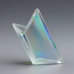 sharp angled rainbow glass with frosted edges with caustics on grey background