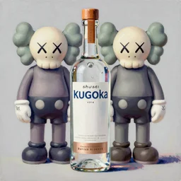 glass vodka bottle by shusei nagaoka, kaws, david rudnick, airbrush on canvas, pastell colours, cell shaded, 8 k