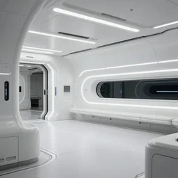 concept art of a sci-fi setting, spaceship interior with hi-tech, minimalist and clean white walls, scifi, highly detailed, digital painting, artstation, concept art, smooth, sharp foccus ilustration, Artstation HQ