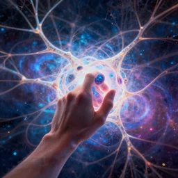 letting go of reality and experiencing the quantum feild, matte painting comic book art, cinematic, highly detailed, realistic, beautiful cosmic neural network, octane render, unreal engine, depth of field, trending on artstation, sharp focus