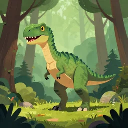 an illustration of a post - dinosaur 9 4 in the woods, trending on artstation, central composition, very cartoon, shape focus, high detailed, by anton fadeev hg